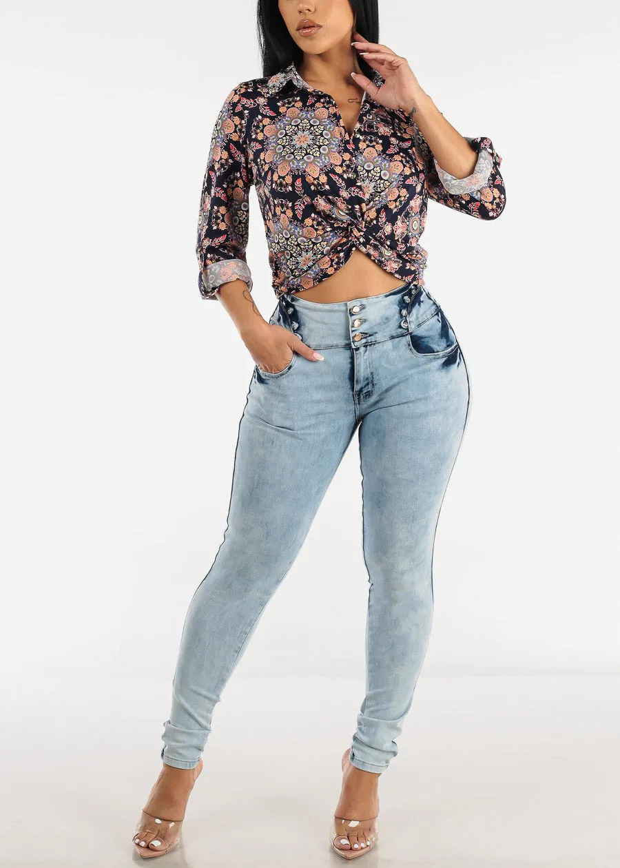 High Waist Butt Lift Acid Wash Skinny Jeans sold by Moda product image thumbnail 2