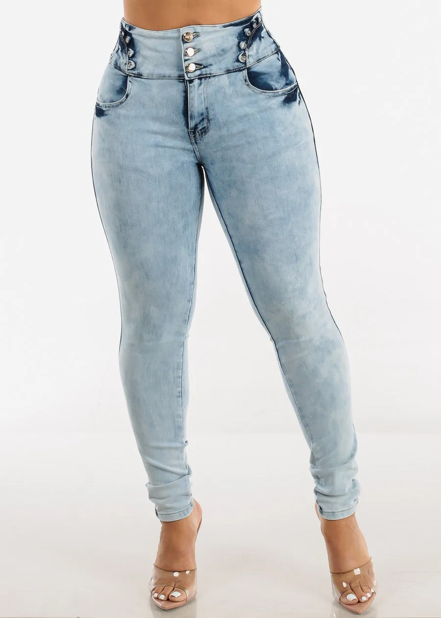 High Waist Butt Lift Acid Wash Skinny Jeans sold by Moda product image thumbnail 3
