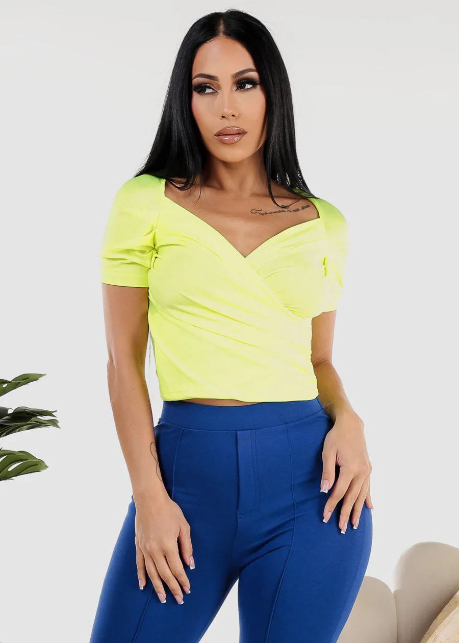 Short Sleeve Surplice Crop Top Neon Lime sold by Moda product image thumbnail 3