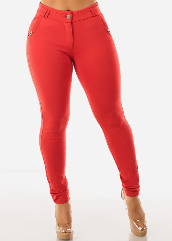 Mid Rise Orange Dressy Skinny Pants sold by Moda