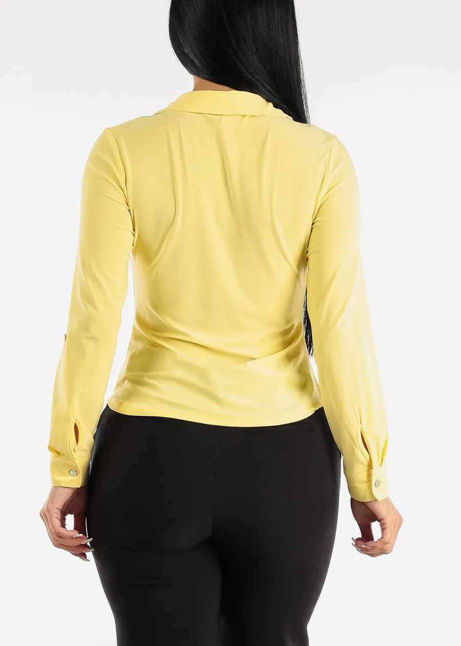 Button Down Collared Blouse Yellow w Ruched Front sold by Moda product image thumbnail 4