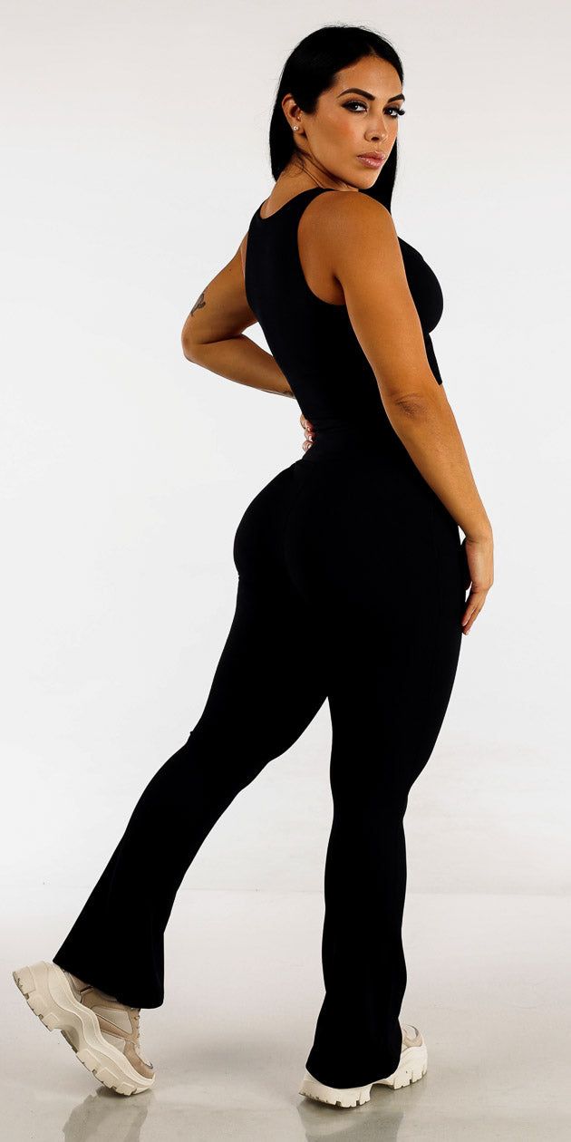 Black Flared Active Leggings with Ribbed Cropped Active Tank Top sold by Moda product image thumbnail 2