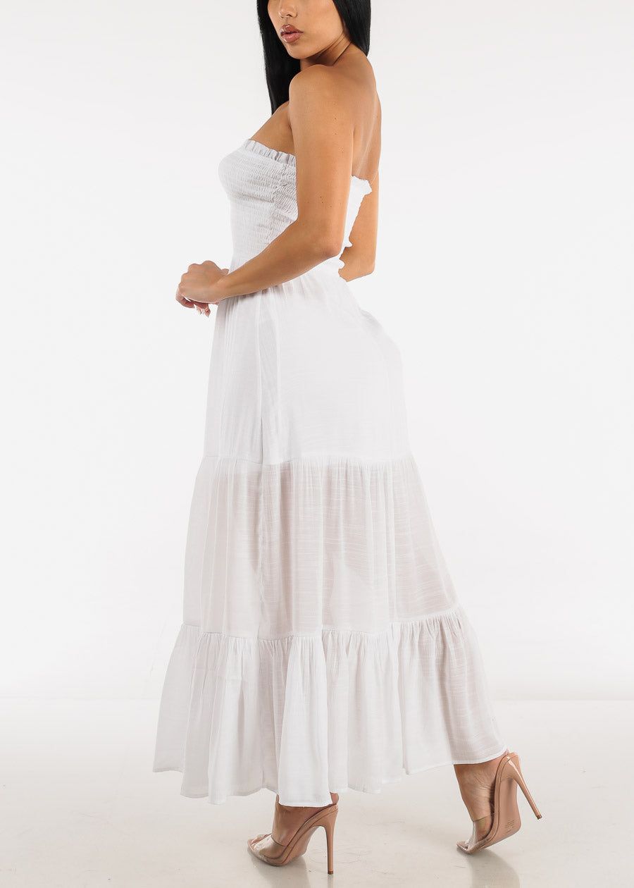 White Strapless Smocked Maxi Dress sold by Moda product image thumbnail 4