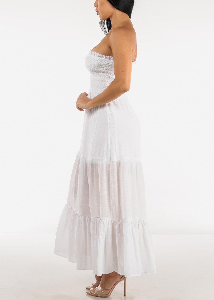 White Strapless Smocked Maxi Dress sold by Moda product image thumbnail 2