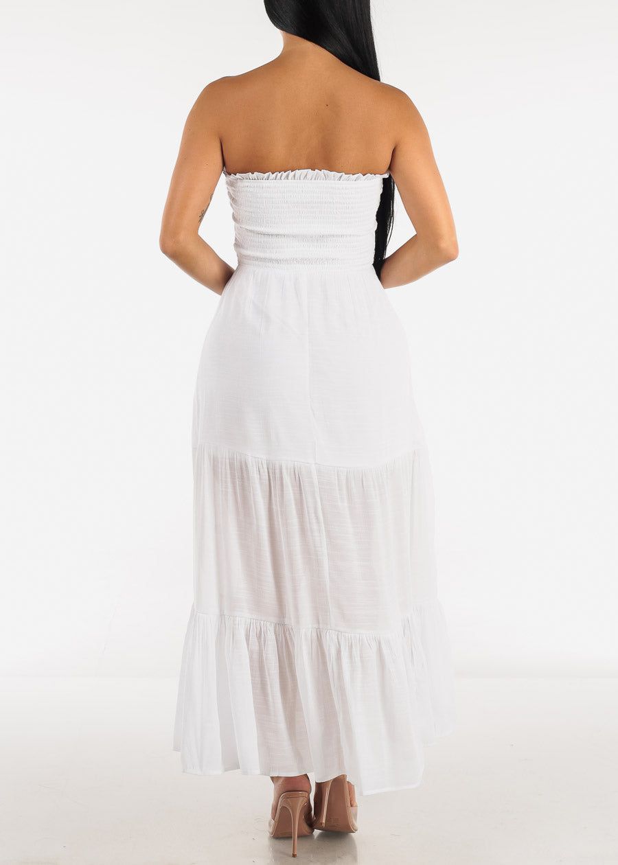 White Strapless Smocked Maxi Dress sold by Moda product image thumbnail 3