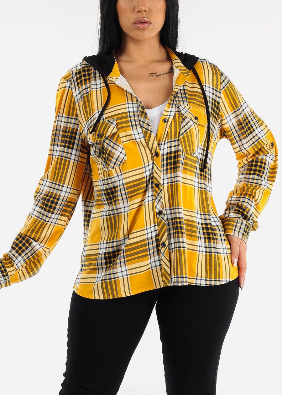 Long Sleeve Plaid Shacket Mustard sold by Moda product image thumbnail 5