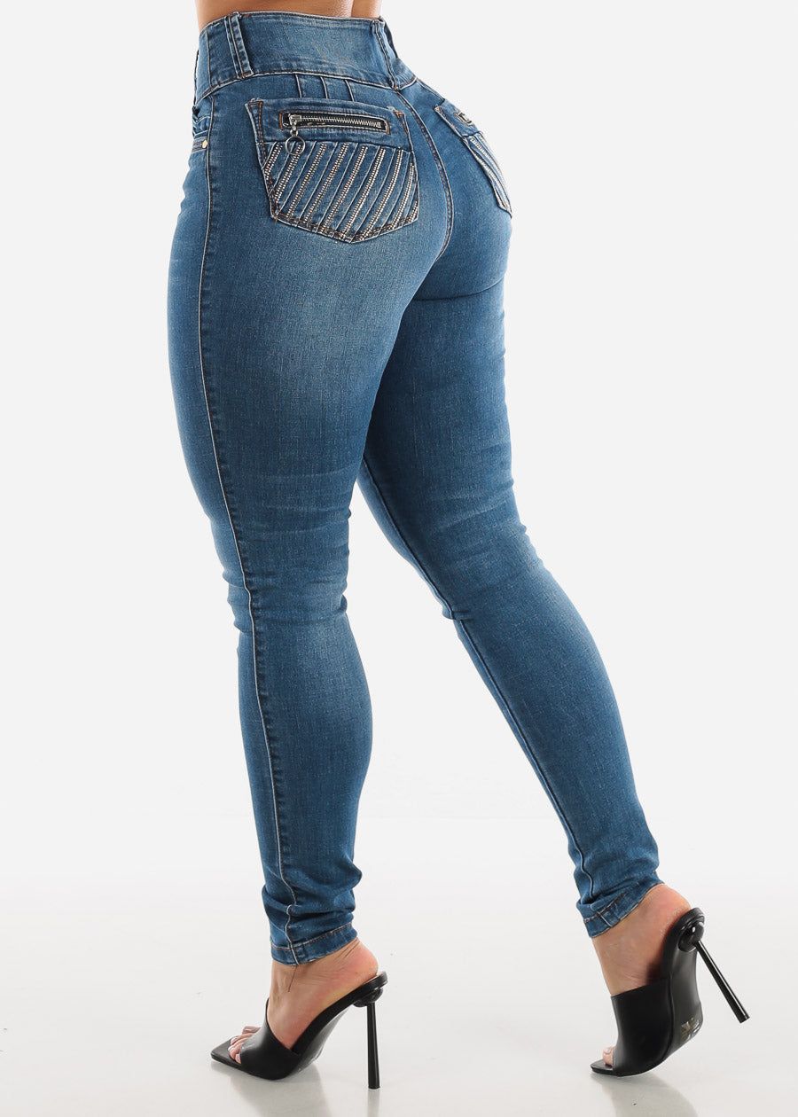 Ultra High Waist Butt Lift Skinny Jeans with Rhinestones sold by Moda product image thumbnail 5