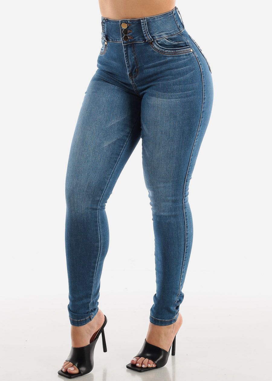 Ultra High Waist Butt Lift Skinny Jeans with Rhinestones sold by Moda product image thumbnail 3