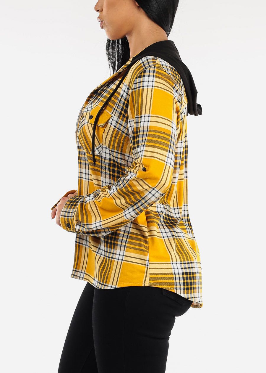 Long Sleeve Plaid Shacket Mustard sold by Moda product image thumbnail 3