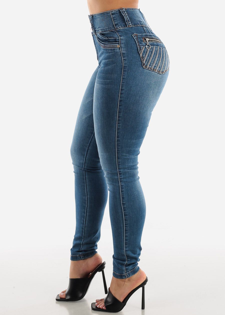 Ultra High Waist Butt Lift Skinny Jeans with Rhinestones sold by Moda product image thumbnail 4