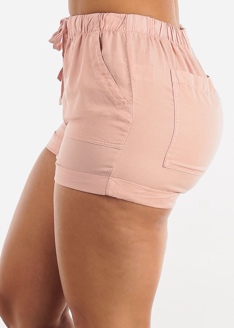 Woven Drawstring Waist Tencel Shorts Light Pink sold by Moda product image thumbnail 3