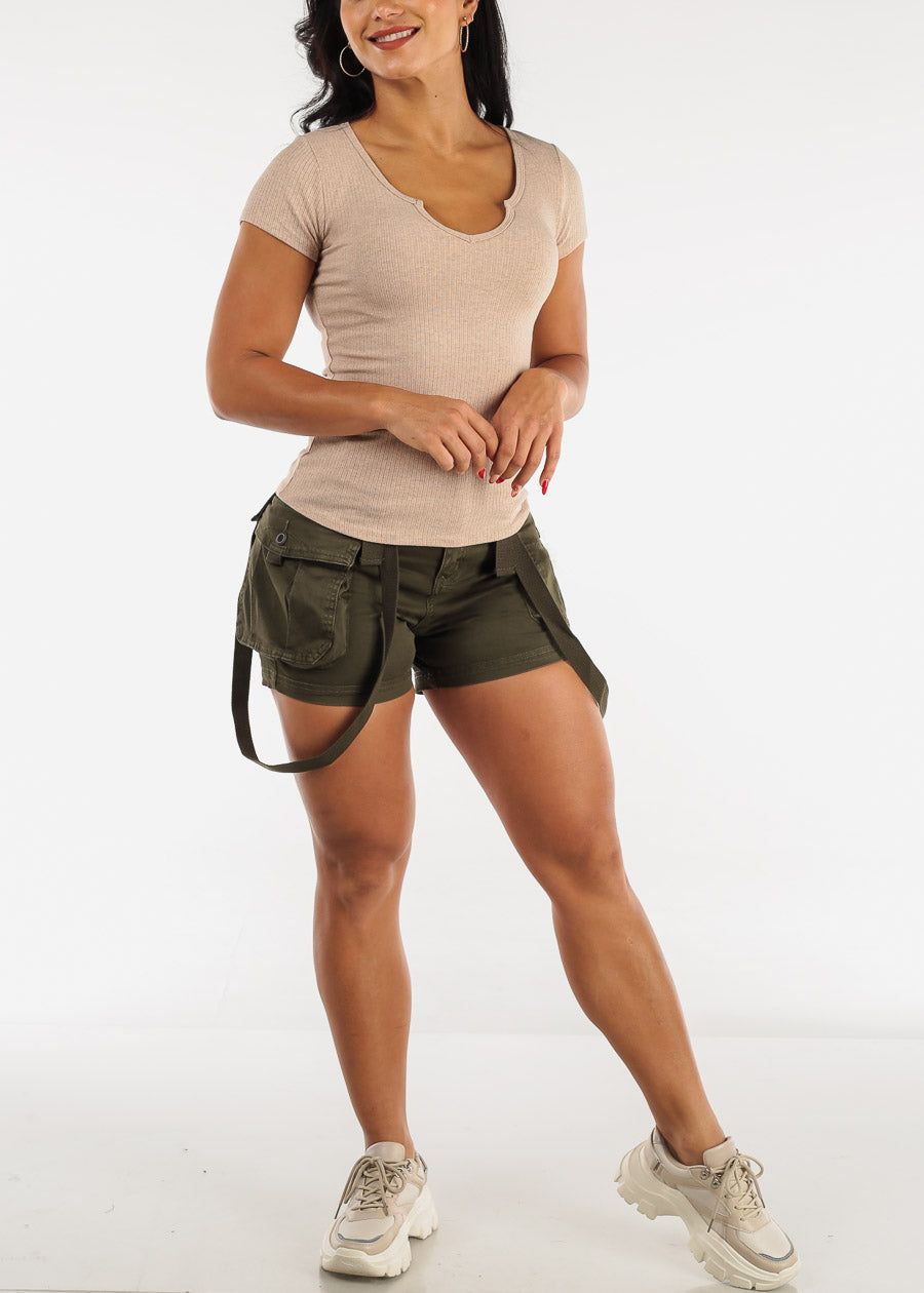 Short Sleeve Notched Ribbed Top Mocha sold by Moda product image thumbnail 2