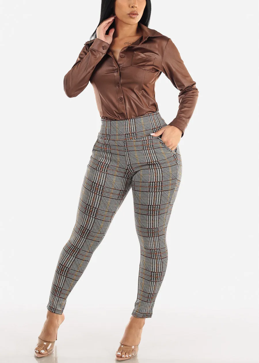 High Waist Pull On Levantacola Plaid Skinny Pants White sold by Moda product image thumbnail 2