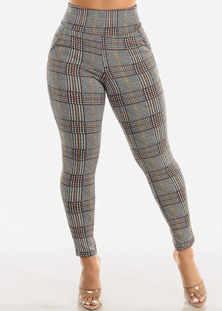 High Waist Pull On Levantacola Plaid Skinny Pants White sold by Moda product image thumbnail 3