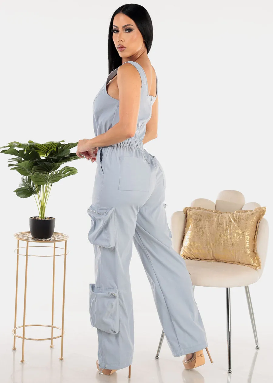 Sleeveless Wide Legged Cargo Jumpsuit Slate Blue sold by Moda product image thumbnail 4