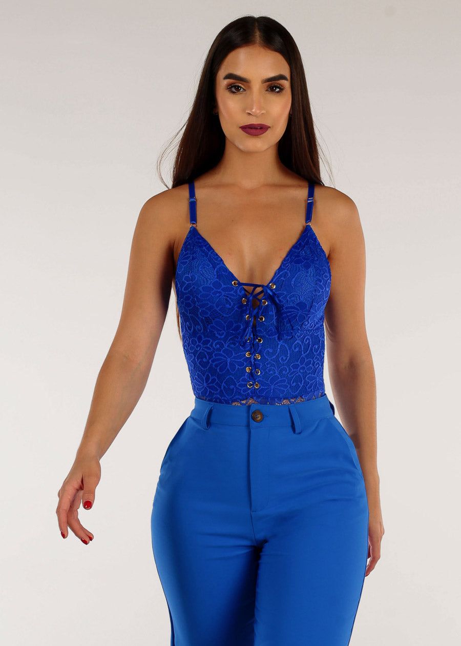 Sexy Sleeveless Lace Bodysuit Royal Blue sold by Moda