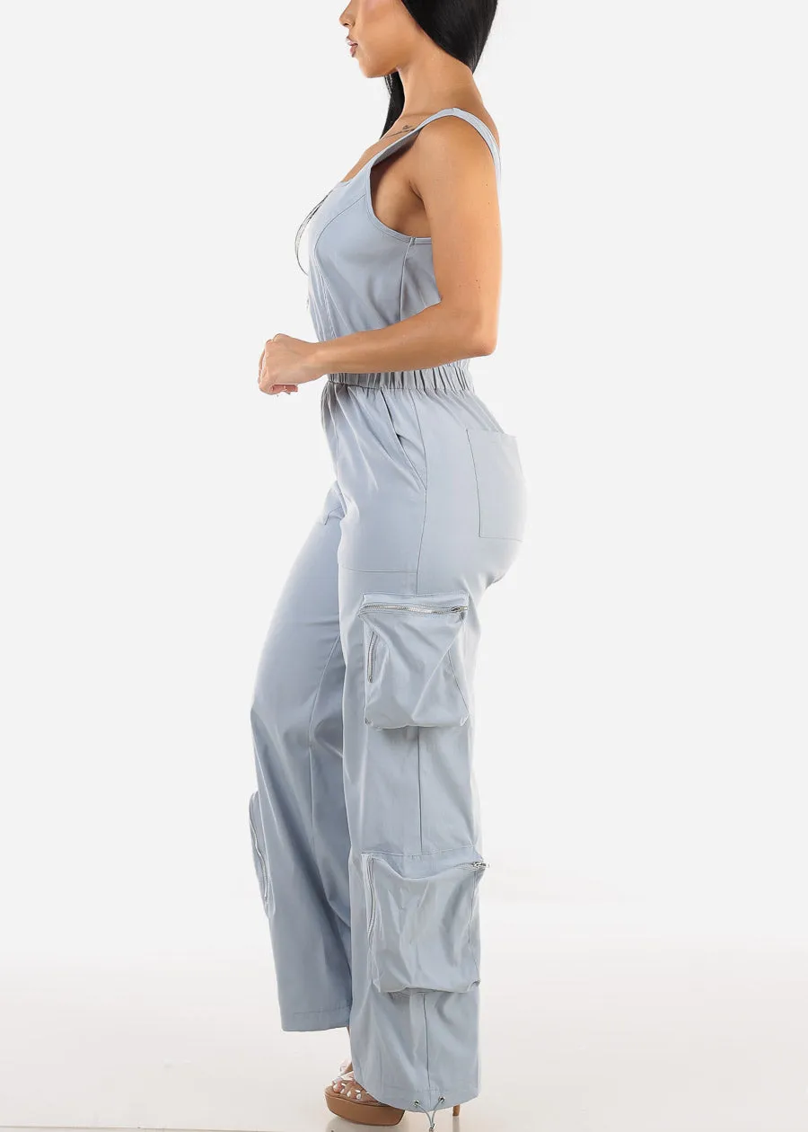 Sleeveless Wide Legged Cargo Jumpsuit Slate Blue sold by Moda product image thumbnail 2
