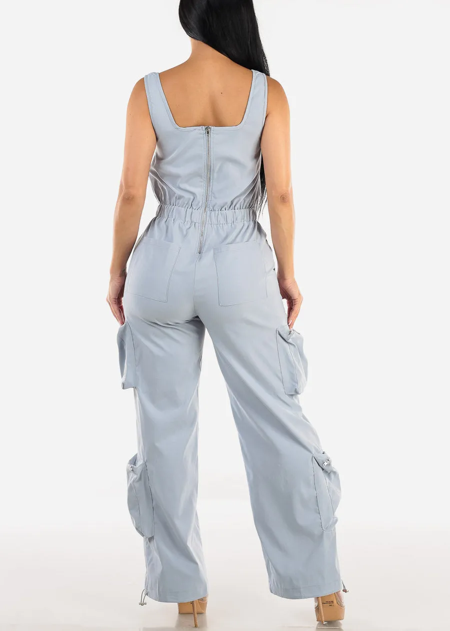 Sleeveless Wide Legged Cargo Jumpsuit Slate Blue sold by Moda product image thumbnail 3