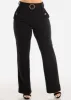 Black High Waist Wide Leg Straight Dressy Pants w Belt sold by Moda