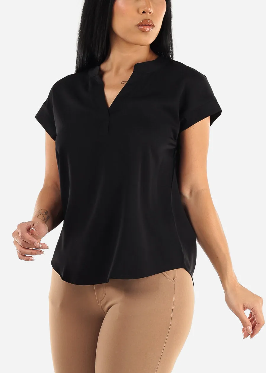 Black Short Sleeve Vneck Blouse sold by Moda