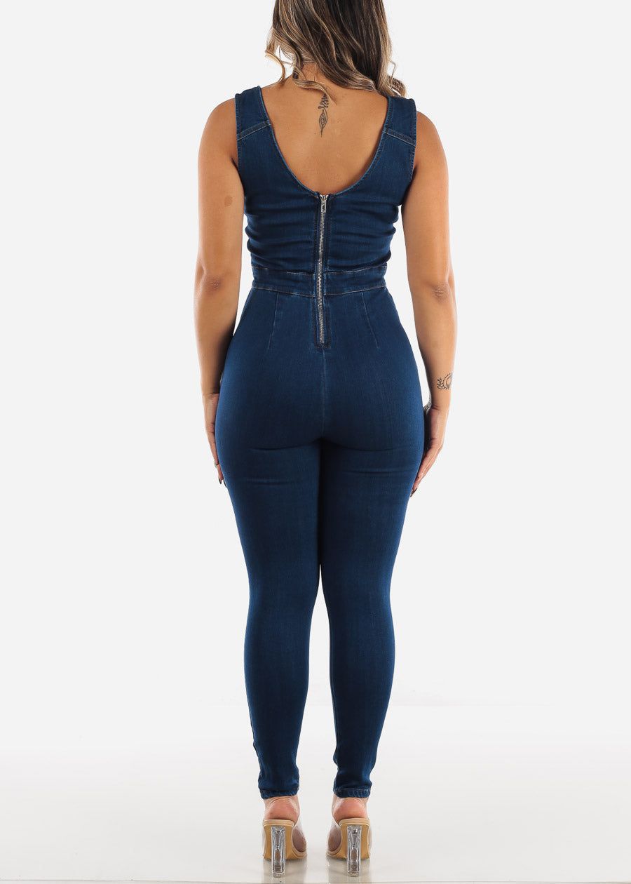 Sleeveless Denim Jumpsuit Dark Wash V Neck sold by Moda product image thumbnail 4