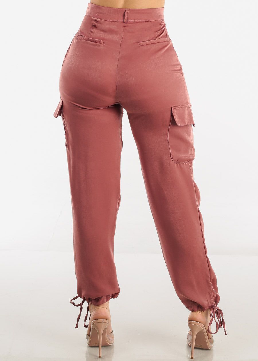 High Waist Drawstring Hem Cargo Pants Dusty Pink sold by Moda product image thumbnail 4