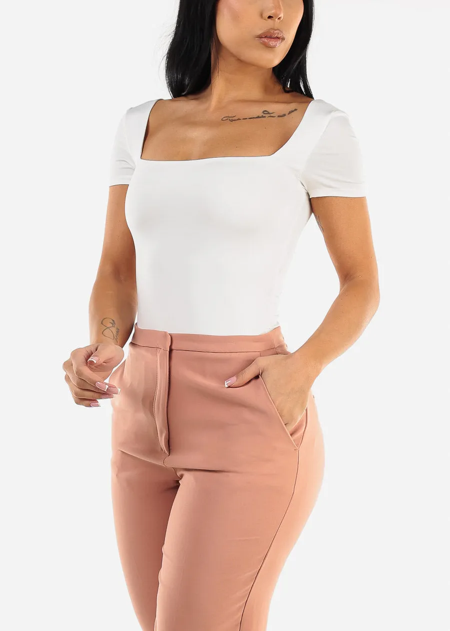 White Short Sleeve Square Neck Thong Bodysuit sold by Moda product image thumbnail 5