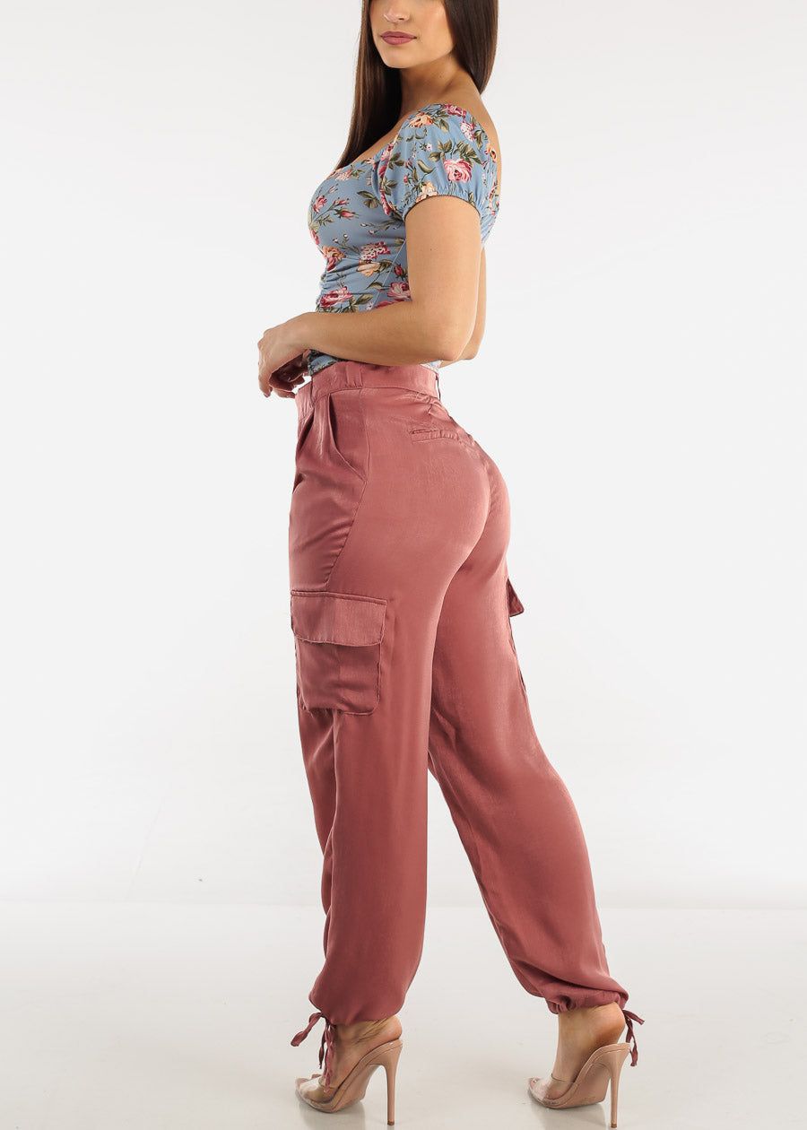 High Waist Drawstring Hem Cargo Pants Dusty Pink sold by Moda product image thumbnail 5