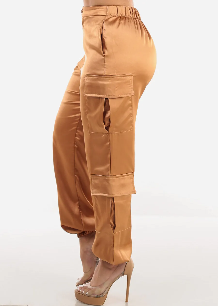 Super High Rise Satin Cargo Jogger Pants Rose Gold sold by Moda product image thumbnail 4