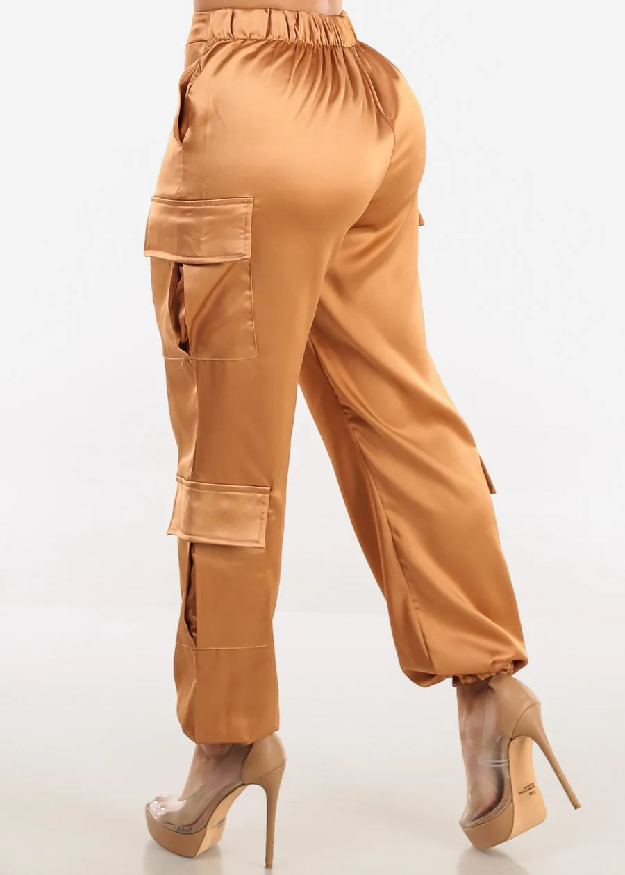 Super High Rise Satin Cargo Jogger Pants Rose Gold sold by Moda product image thumbnail 5