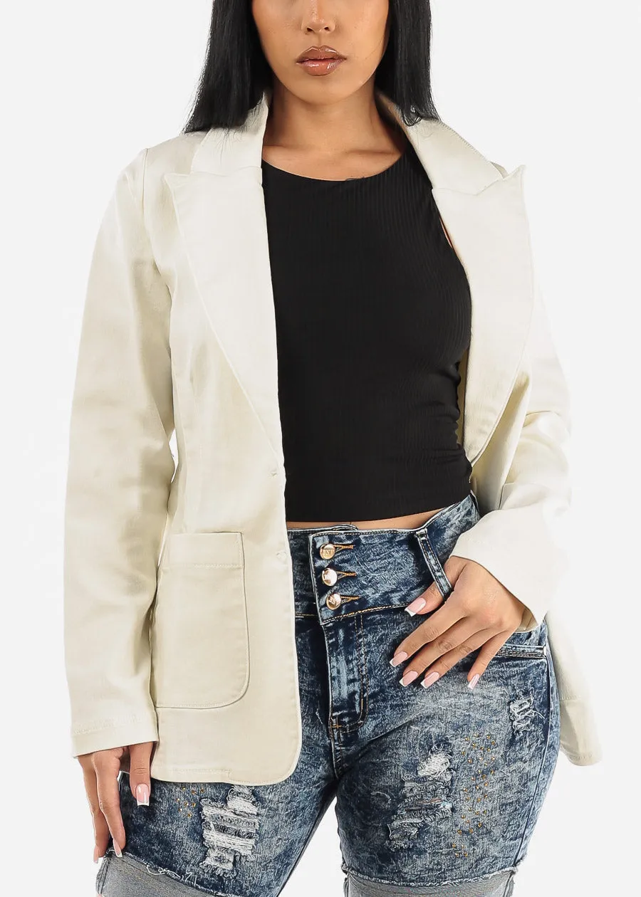 Long Sleeve Ivory Denim Blazer w Pockets sold by Moda product image thumbnail 5