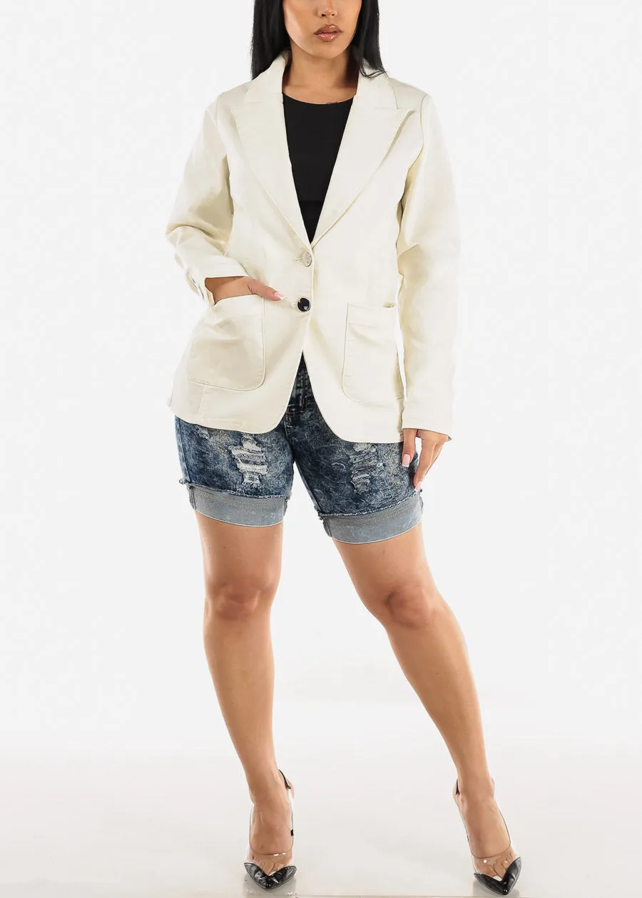 Long Sleeve Ivory Denim Blazer w Pockets sold by Moda product image thumbnail 2