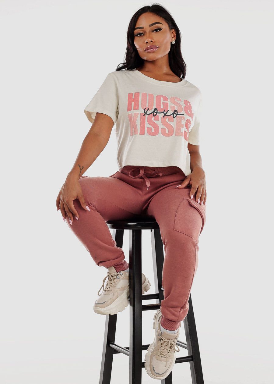 Fleece High Waist Cargo Jogger Sweatpants Mauve sold by Moda product image thumbnail 2