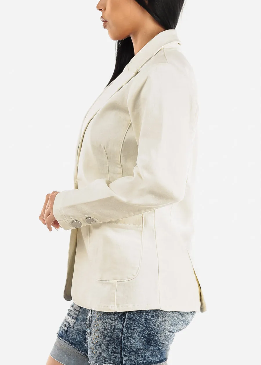 Long Sleeve Ivory Denim Blazer w Pockets sold by Moda product image thumbnail 3