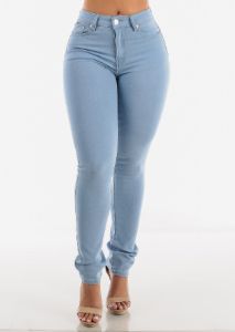 High Waist Butt Lift Light Blue Straight Jeans sold by Moda