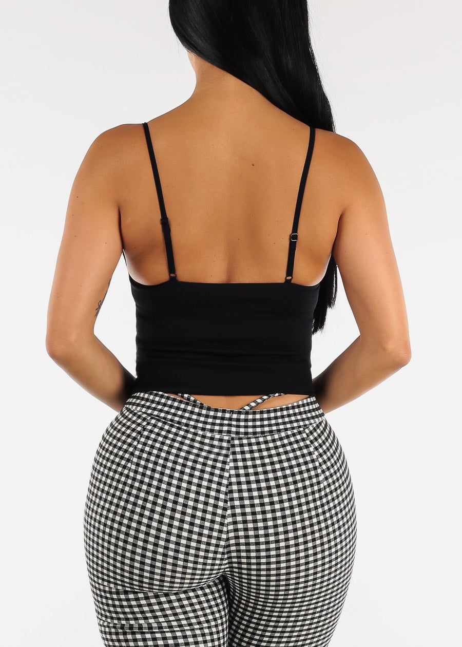 Black Spaghetti Strap Padded Bust Seamless Crop Top sold by Moda product image thumbnail 4