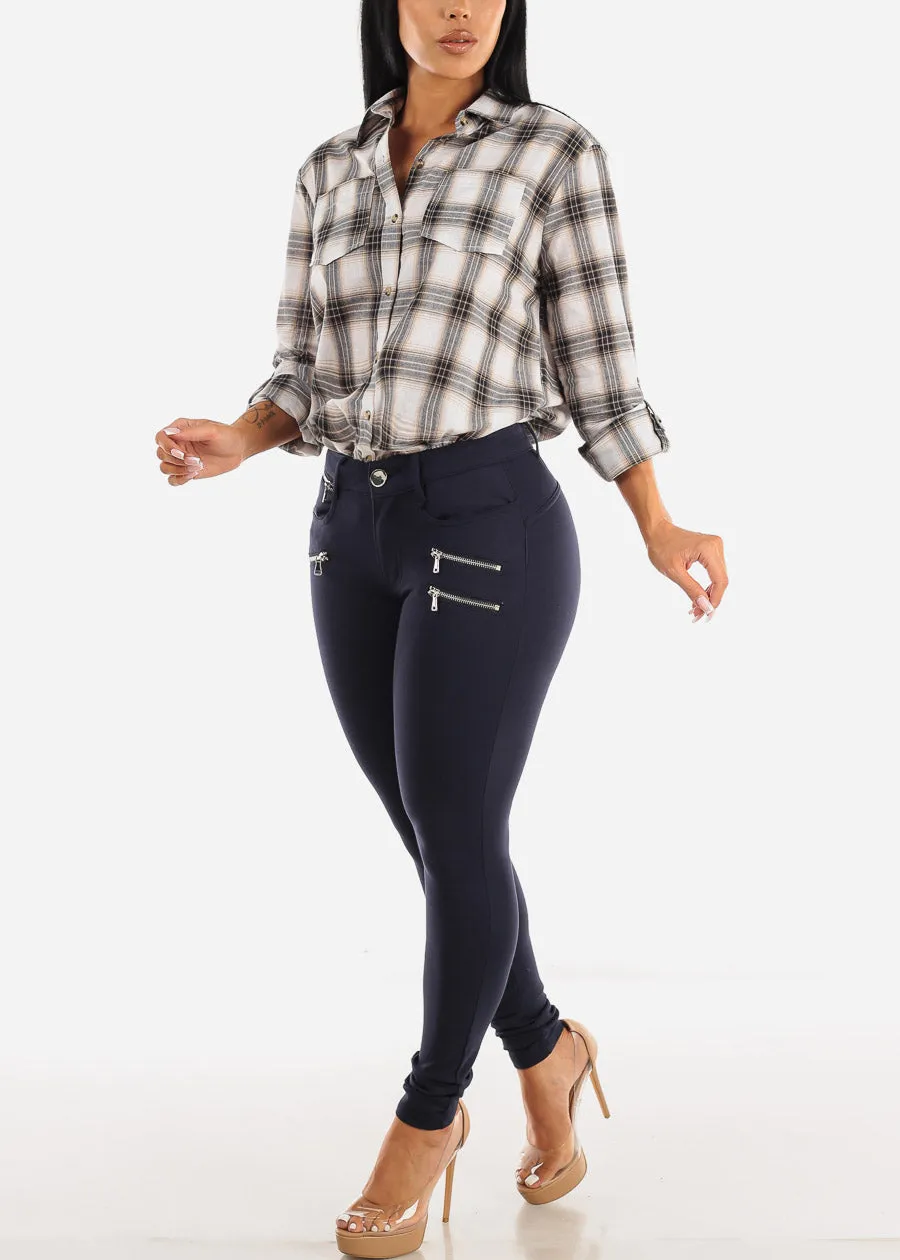 Plaid Button Up Long Sleeve Cotton Shirt Ivory sold by Moda product image thumbnail 2