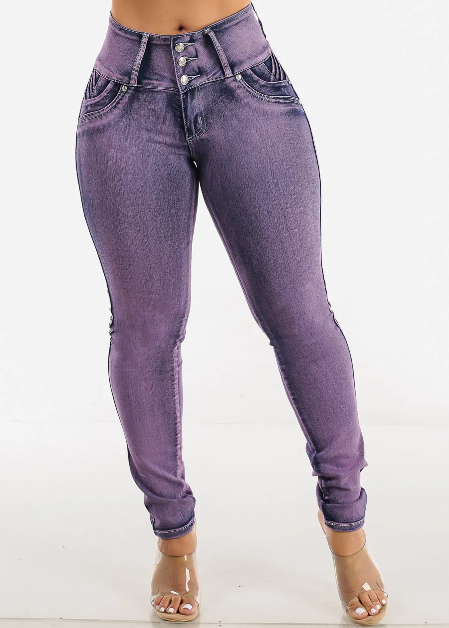 MX JEANS Braided Pocket Butt Lifting Purple Skinny Jeans sold by Moda product image thumbnail 4