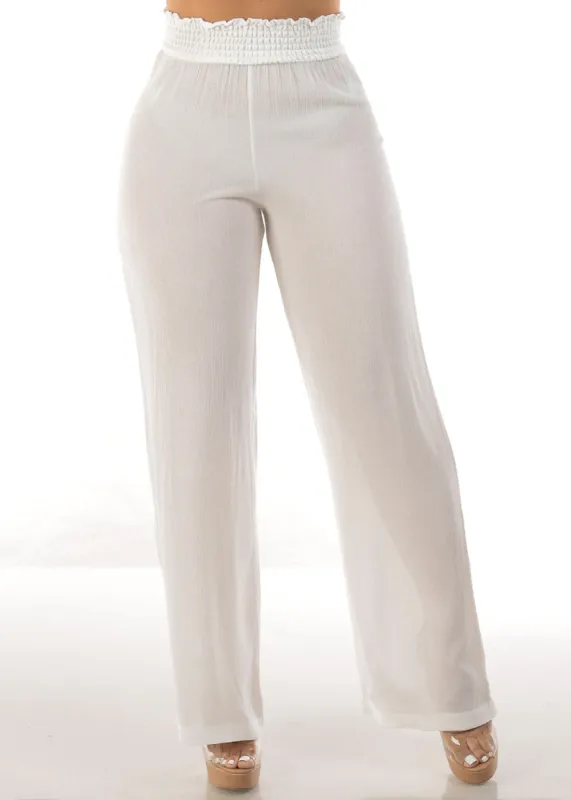 White Smocked Waist Wide Legged Pants sold by Moda