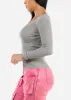Long Sleeve Vneck Ribbed Sweater Top Grey sold by Moda