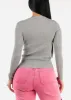 Long Sleeve Vneck Ribbed Sweater Top Grey sold by Moda