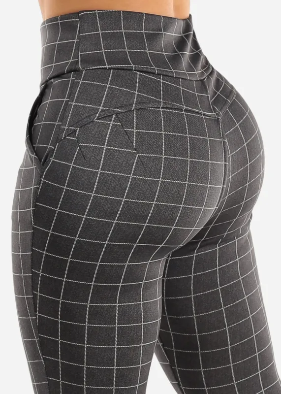 Butt Lifting Windowpane Grey Skinny Pants sold by Moda