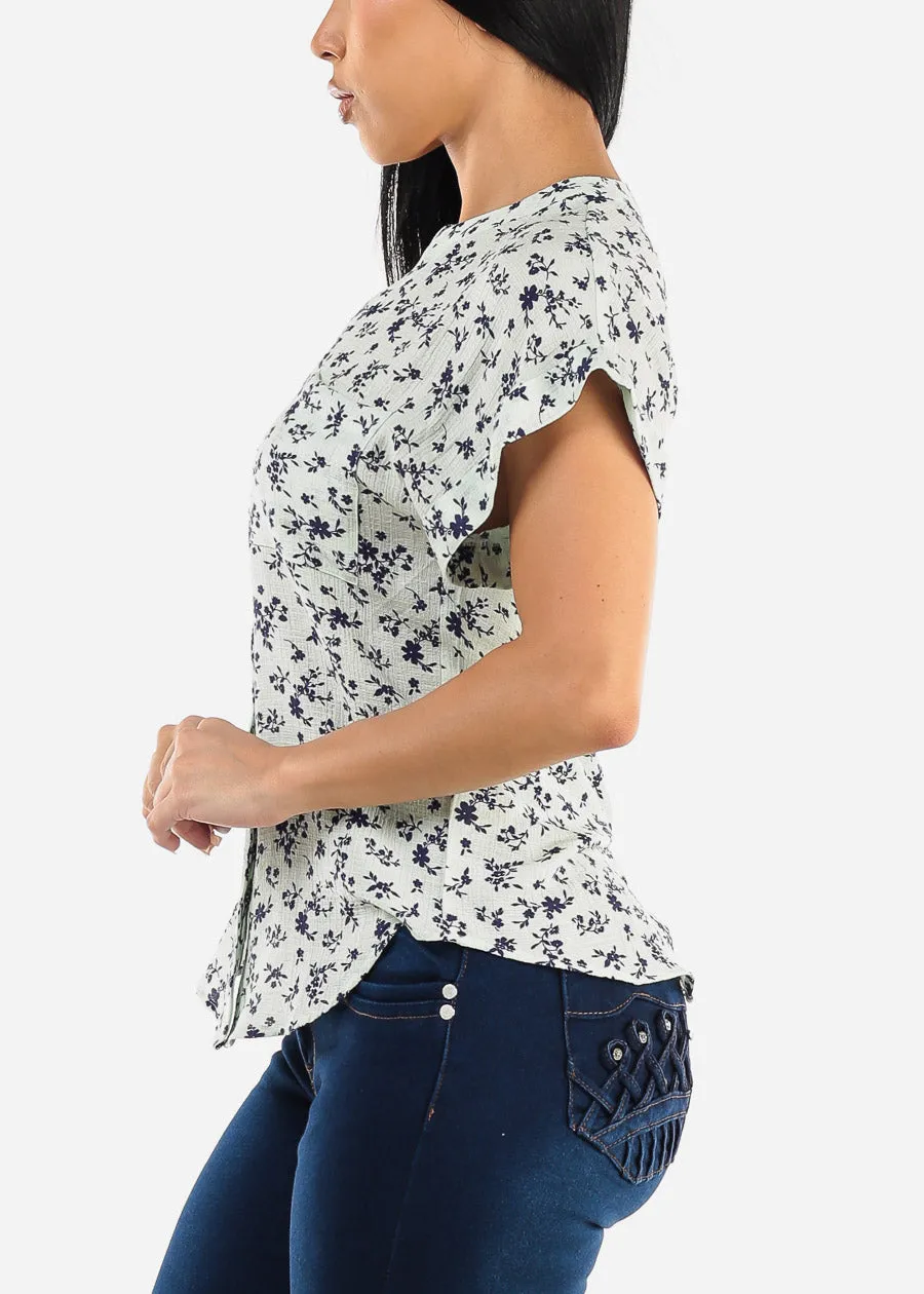 Floral Short Sleeve Button Up Woven Top Mint sold by Moda product image thumbnail 3