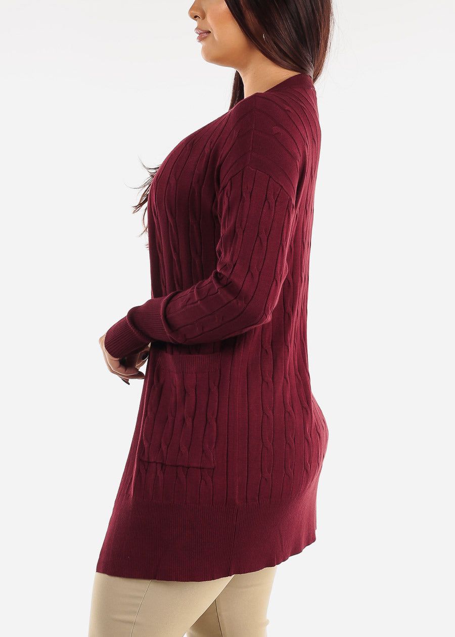 Long Sleeve Burgundy Cardigan w Pockets sold by Moda product image thumbnail 3
