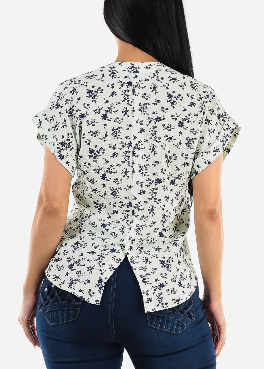 Floral Short Sleeve Button Up Woven Top Mint sold by Moda product image thumbnail 4