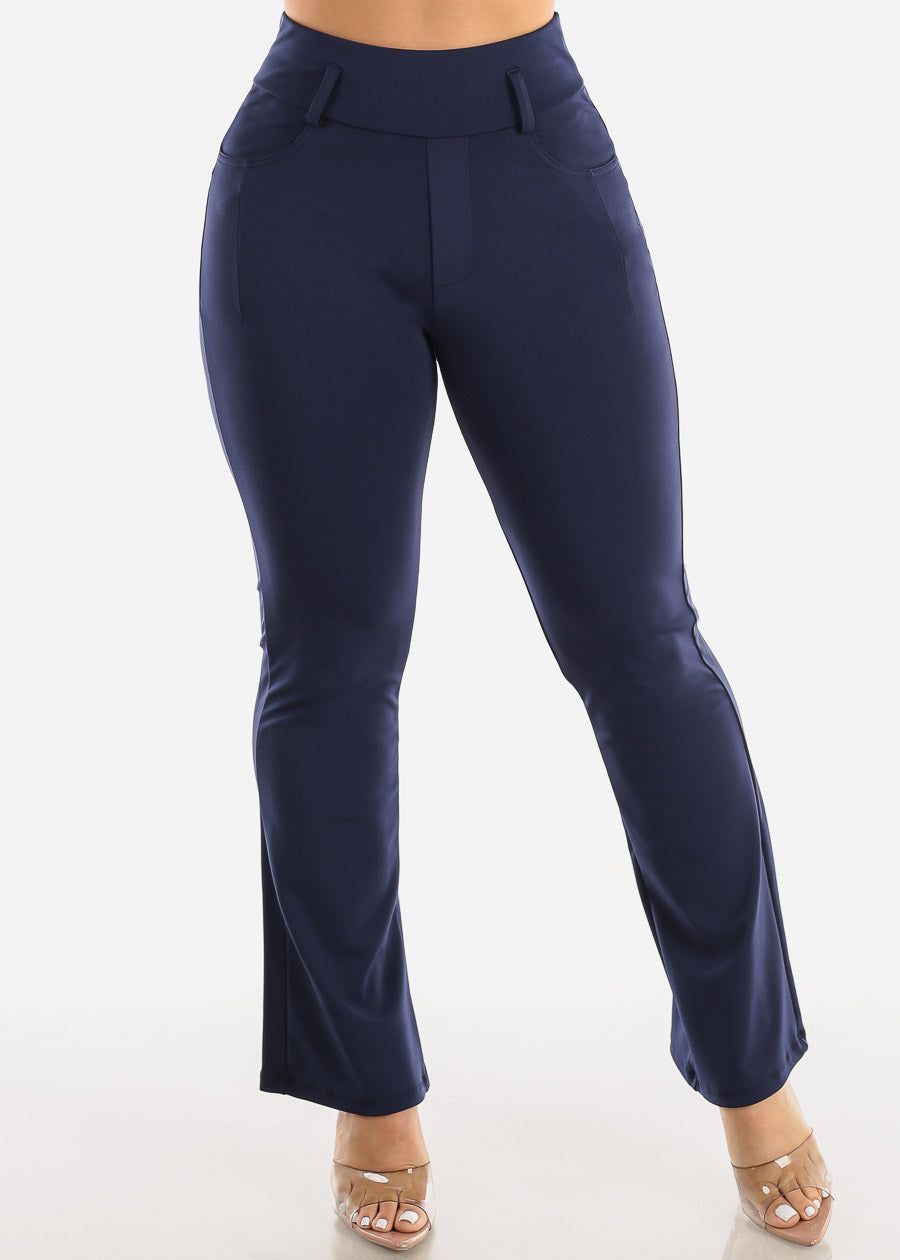 Navy Super High Waist Dressy Bootcut Pants sold by Moda