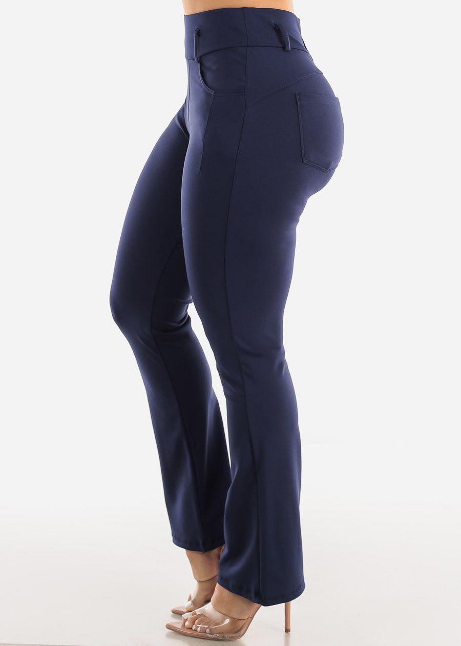 Navy Super High Waist Dressy Bootcut Pants sold by Moda product image thumbnail 3