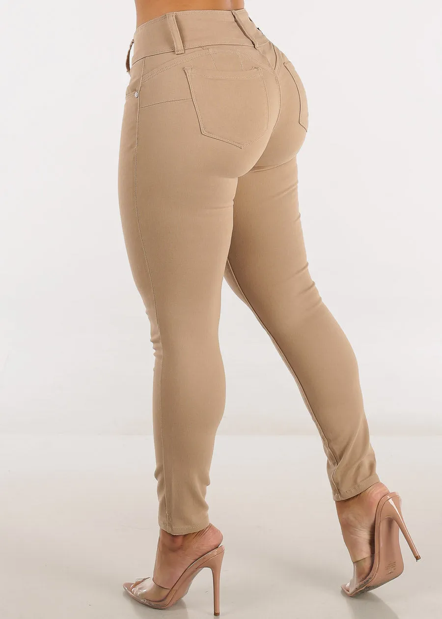 Mid Rise Levantacola Khaki Skinny Jeans sold by Moda product image thumbnail 5