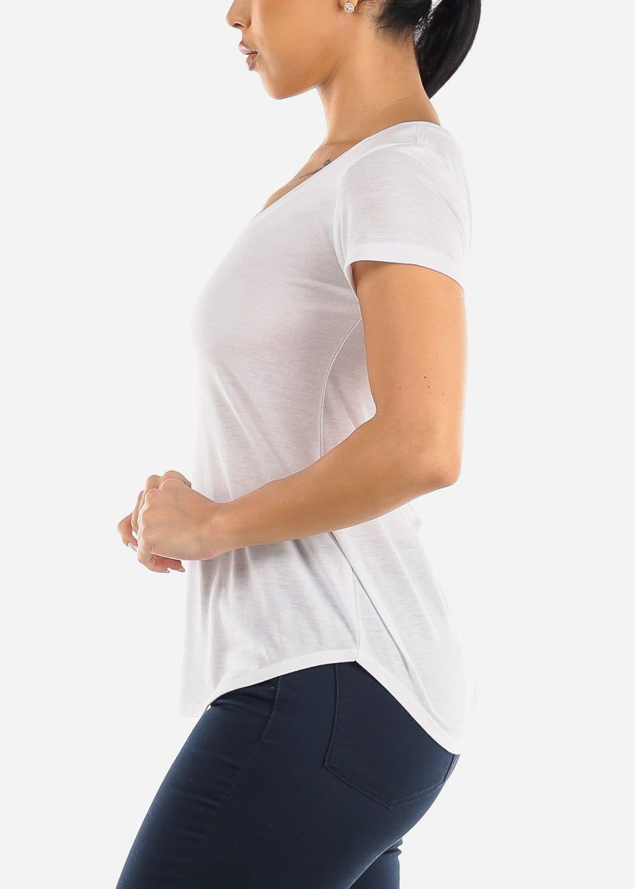 White Short Sleeve Round Hem Vneck Top sold by Moda product image thumbnail 3
