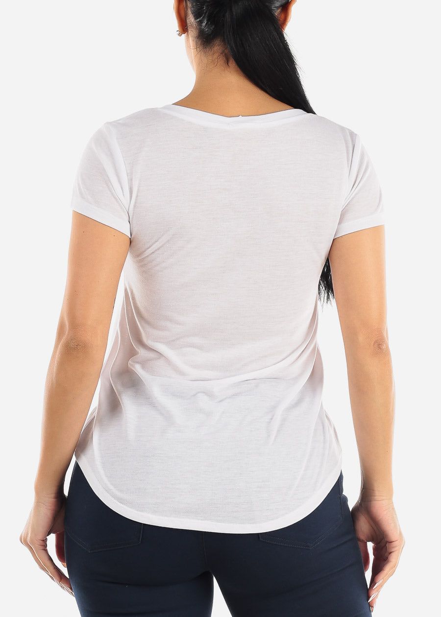 White Short Sleeve Round Hem Vneck Top sold by Moda product image thumbnail 4